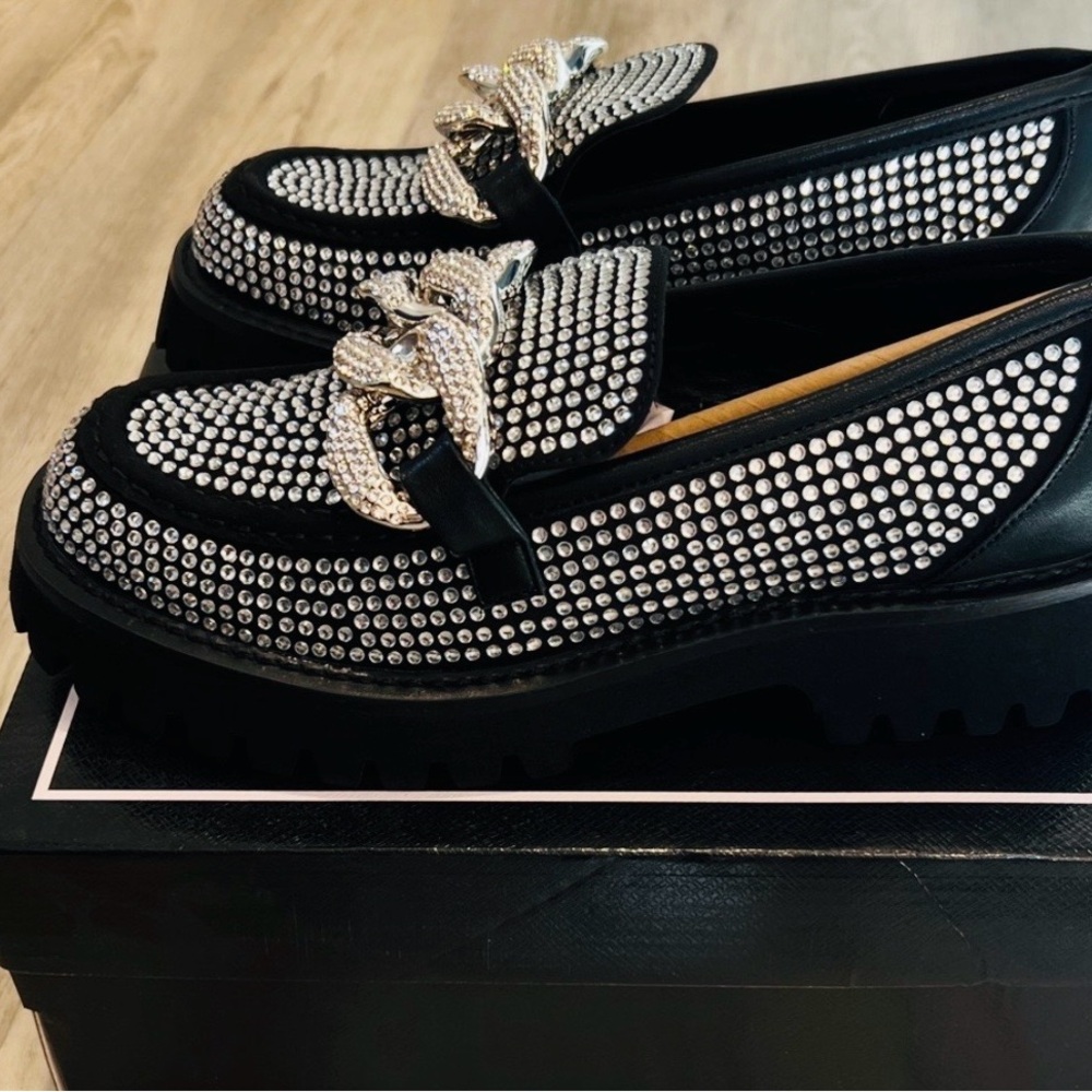 Karl Lagerfeld Black Studded Rhinestone Loafers - Picture 10 of 11